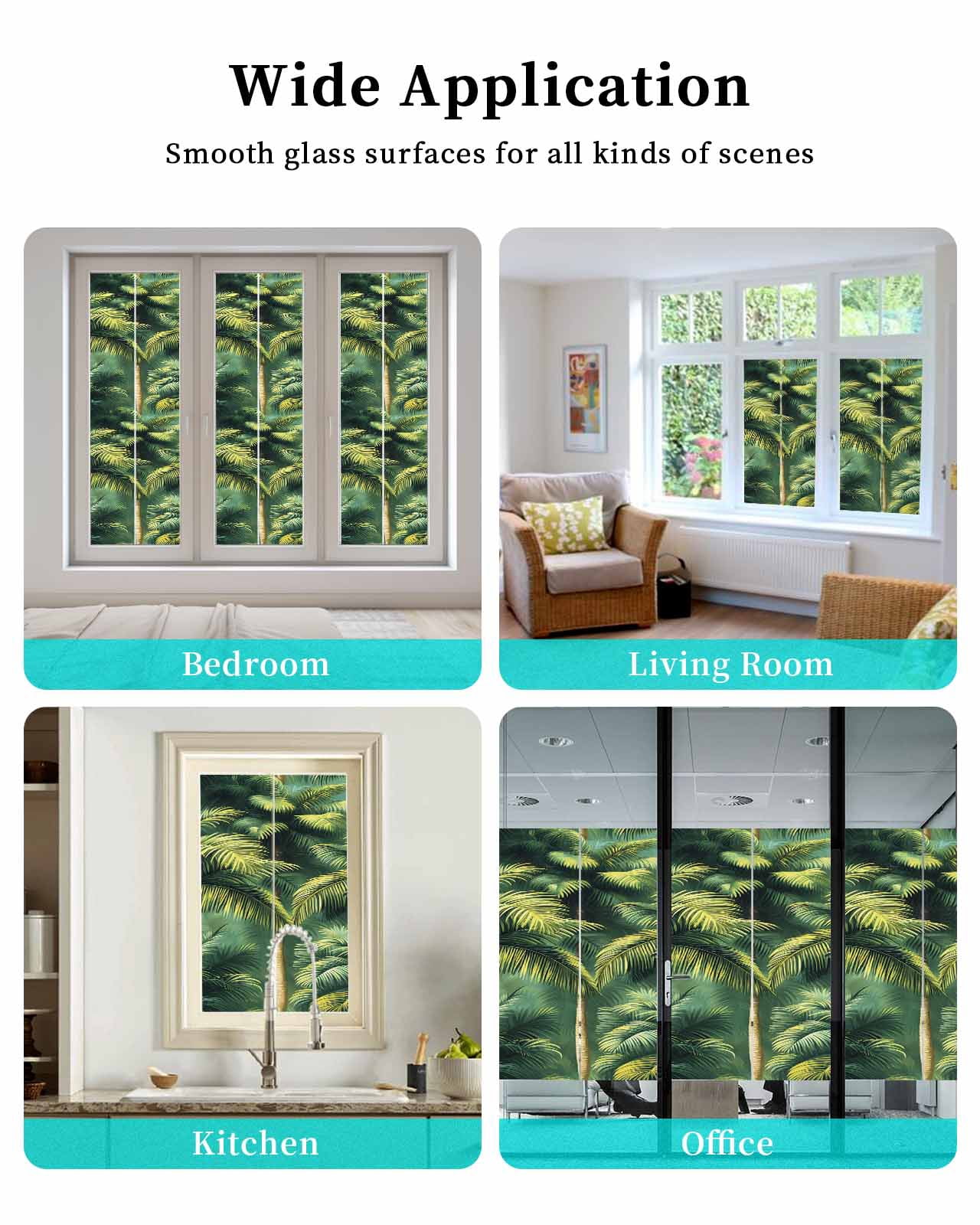 Window Privacy Film Summer Palm Tree Stained Glass Window Film Decorative Sun Block Window Cover Nature Green Tropical Plant Leaves Window Clings Static Adhesive Sticker for Bathroom 23.6"x59"