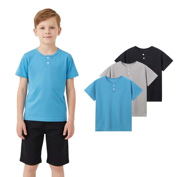 3 Pack Kids Tshirts Short Sleeve Crewneck Button Front T-Shirts Casual Tops Tees Summer Tops T Shirts for Boys 9-12 Years