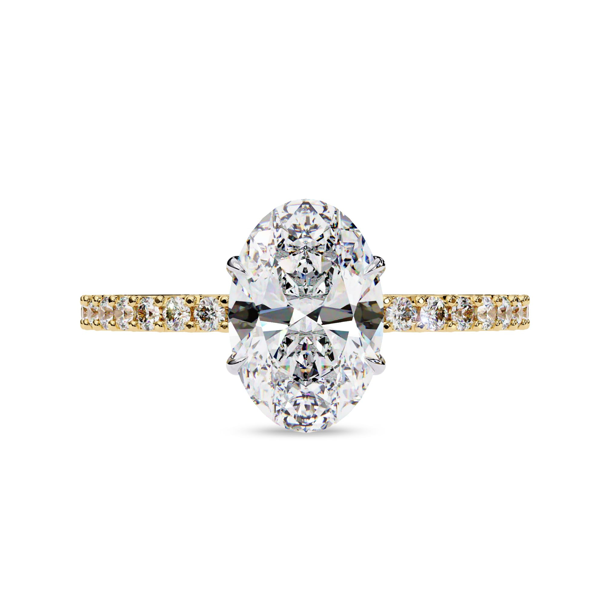 AFFY Hidden Halo Engagement Rings for Women Center 9x6mm Oval and Round Cut Lab Created Moissanite Solitaire Wedding Anniversary Ring in 10K Solid Yellow Gold Size-9