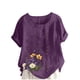 thumbnail image 3 of TaTaai Casual Printed Button Blouse, Women's Short Sleeve Linen Feel T-Shirt, Comfortable Top for All Seasons Gift, 3 of 4
