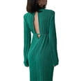 thumbnail image 6 of hirigin Women Elegant Dress Open Back Slim Fit Round Neck Long Sleeve Solid Color Pleated Long Dress for Formal Evening Prom Gowns, 6 of 9