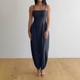 thumbnail image 3 of Women's Ribbed Tube Backless Spaghetti Straps Jumpsuit - Wide Leg Yoga Romper with Side Pockets, Casual Sexy Style, 3 of 4