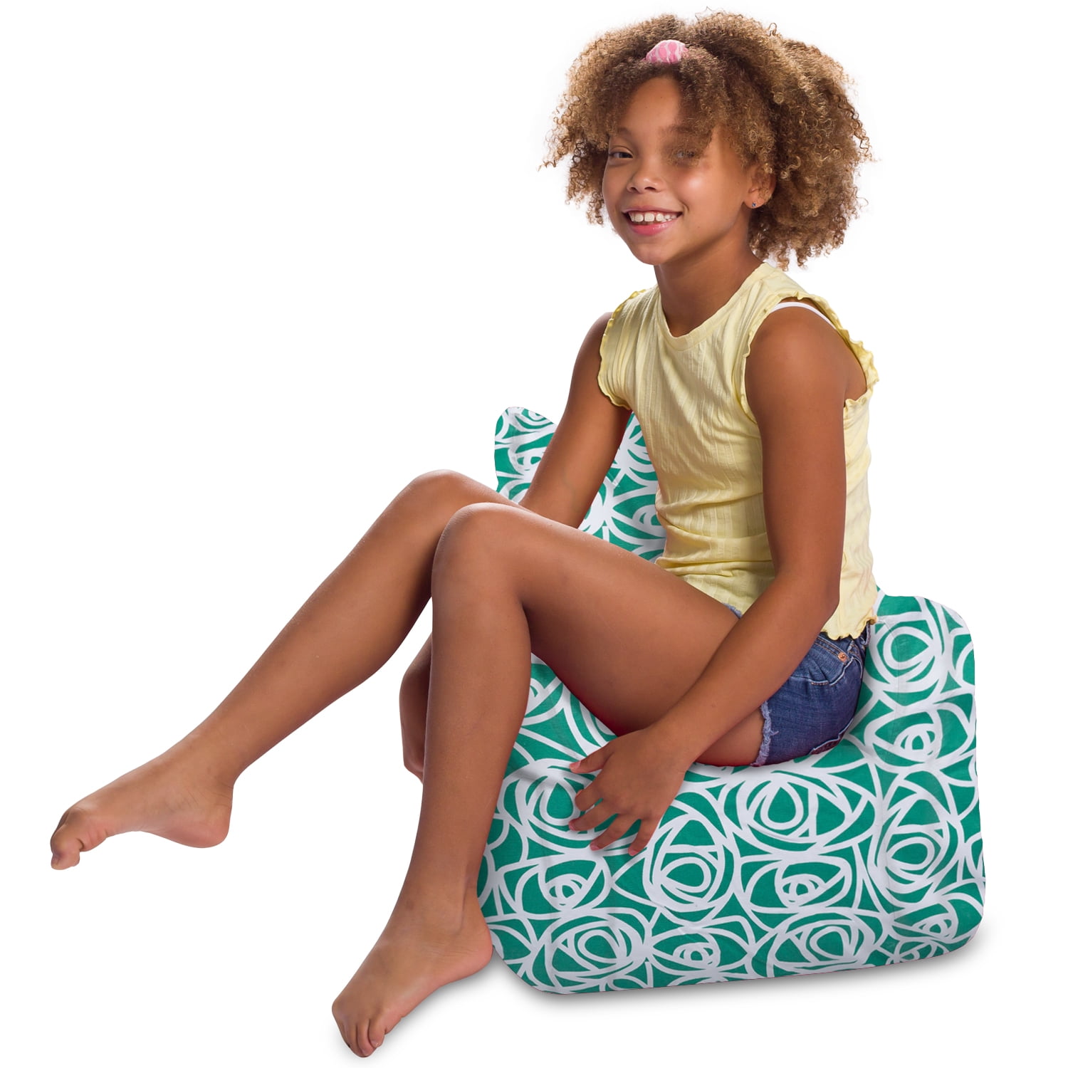 Posh Creations Pasadena Bean Bag Chair, Kids, 1.8 ft, Canvas Roses Mint