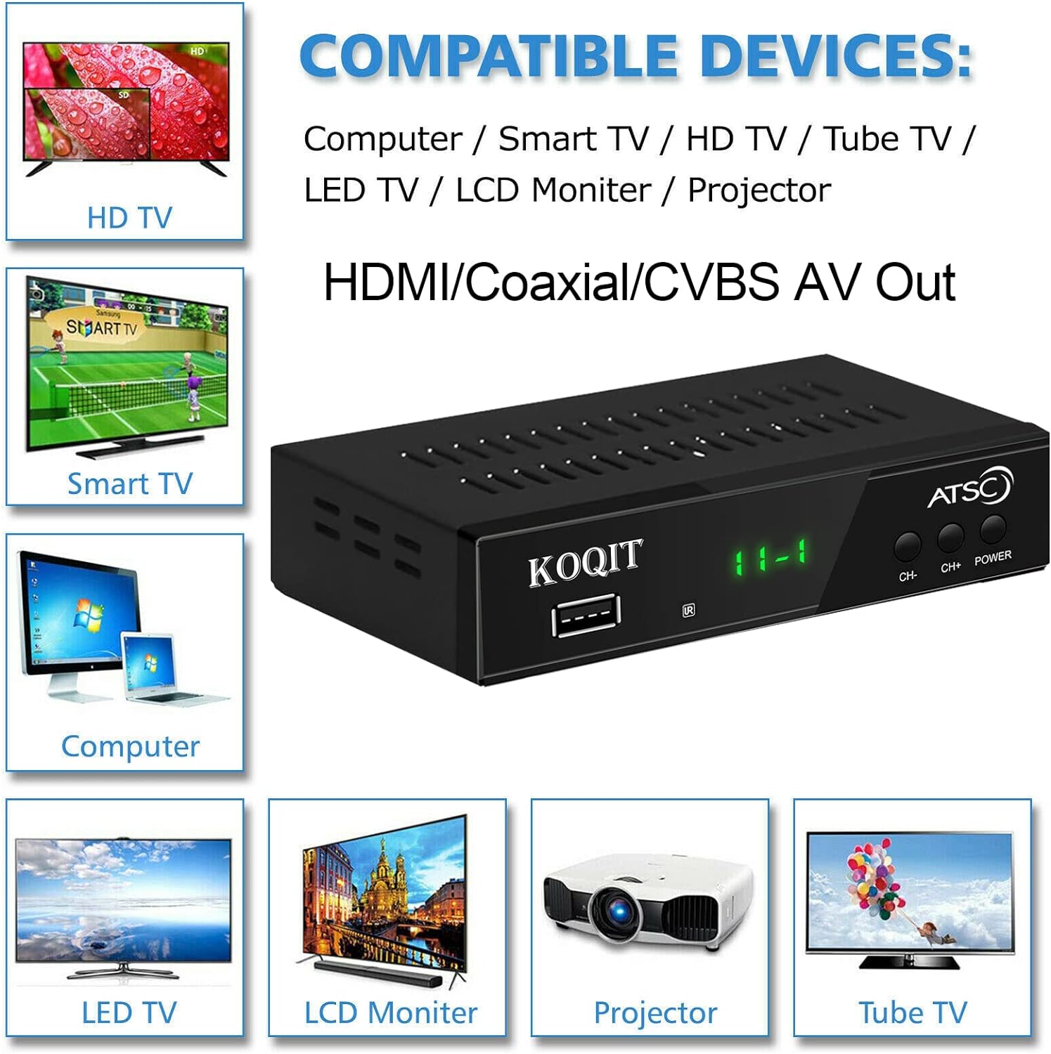 Digital TV Converter Box, Free QAM ATSC Cable Tv Receiver OTA TV Tuner Digital Converter Box for TV Recording USB