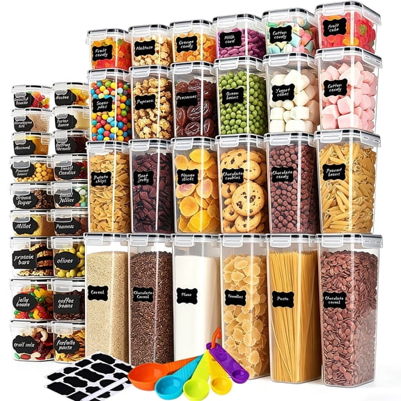stusgo 42 Pcs Airtight Food Storage Containers Set with Lids, BPA Free Clear Pantry Canister for Kitchen and Pantry Organization,Plastic Canisters for Cereal, Dry Food and Sugar,Includes 50 Labels