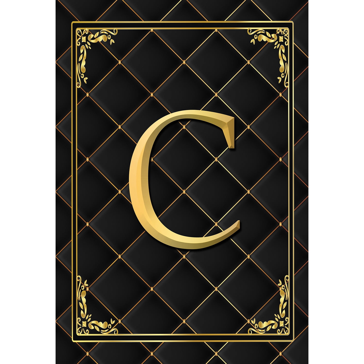 America Forever Monogram C House Flag, 28 x 40 inch Double Sided, Black Gold Quilted Design, Decorative Letter C Flag, Elegant Monogrammed Banner, Personalized Initial Outdoor Decor, Yard Flag