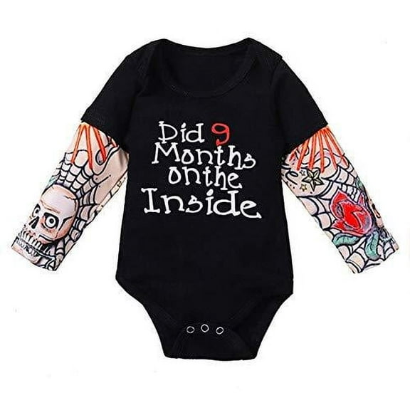 Styles I Love Infant Baby Boys Girls Did 9 Months on The Inside Tattoo Sleeve Black Cotton Bodysuit Romper (60/0-3 Months)