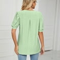 thumbnail image 4 of Dagegui Womens Short Sleeve Summer Tops 2025 Fashion Eyelet Tunic Blouse V Neck Puff Sleeve T Shirts Solid Soft Loose Fit Tees Green S-2XL, 4 of 6
