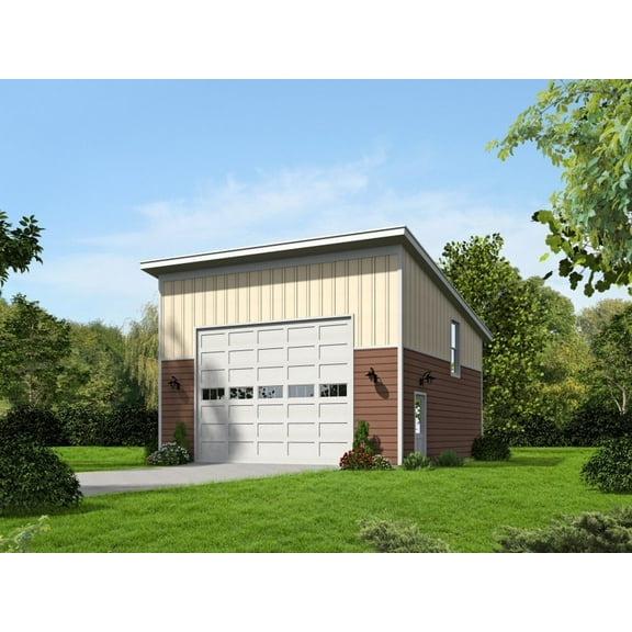 763-420: Garage Modern 0 Bed, 1 Bath Luxury Home Plan, 420 Sq Ft: Full Blueprints with License to Build by Home Plan Marketplace - Lesuto