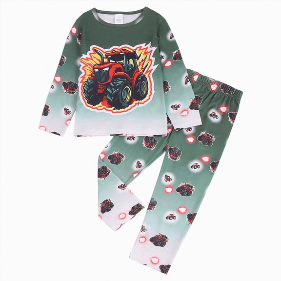 Gubotare Boys Planet Pajamas Sets 100% Cotton Pjs Toddler 2 Piece Long Sleeve Sleepwear Kids Clothes Sets Dinosaur Shirts (Dark Green, 6-7 Years)