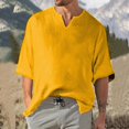 thumbnail image 2 of Men's Solid Color Pleated Quarter Sleeve Top Men's Retro V-Neck Top4XL, 2 of 5