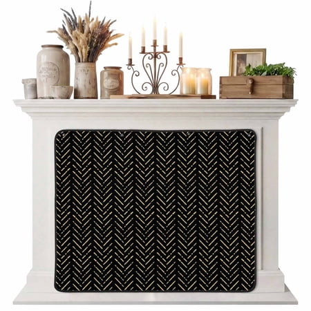 Black Yellow Geometric Magnetic Fireplace Cover Fireplace Draft Blocker Modern Abstract Art Striped Fireplaces Blanket for Heat Loss/Cold Air Fireplaces Draft Stopper Cover for Inside 36 x27