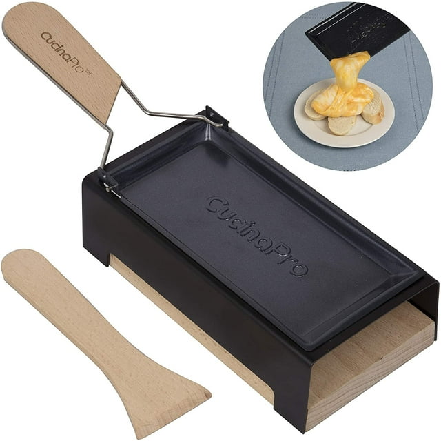 Cucinapro Cheese Raclette w Foldable Handle- Candlelight Cheese Melter Pan w Spatula and 3 Tee Light Candles - Melts in Under 4 Minutes, Small Portable, Great for Dinner Parties, Appetizers, Gift