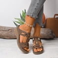 thumbnail image 2 of Women's Wedge Sandals Open Toe Slip On Wide Width Slides Breathable Non Slip Summer Walking Wedges Slippers Brown Size 7.5, 2 of 9