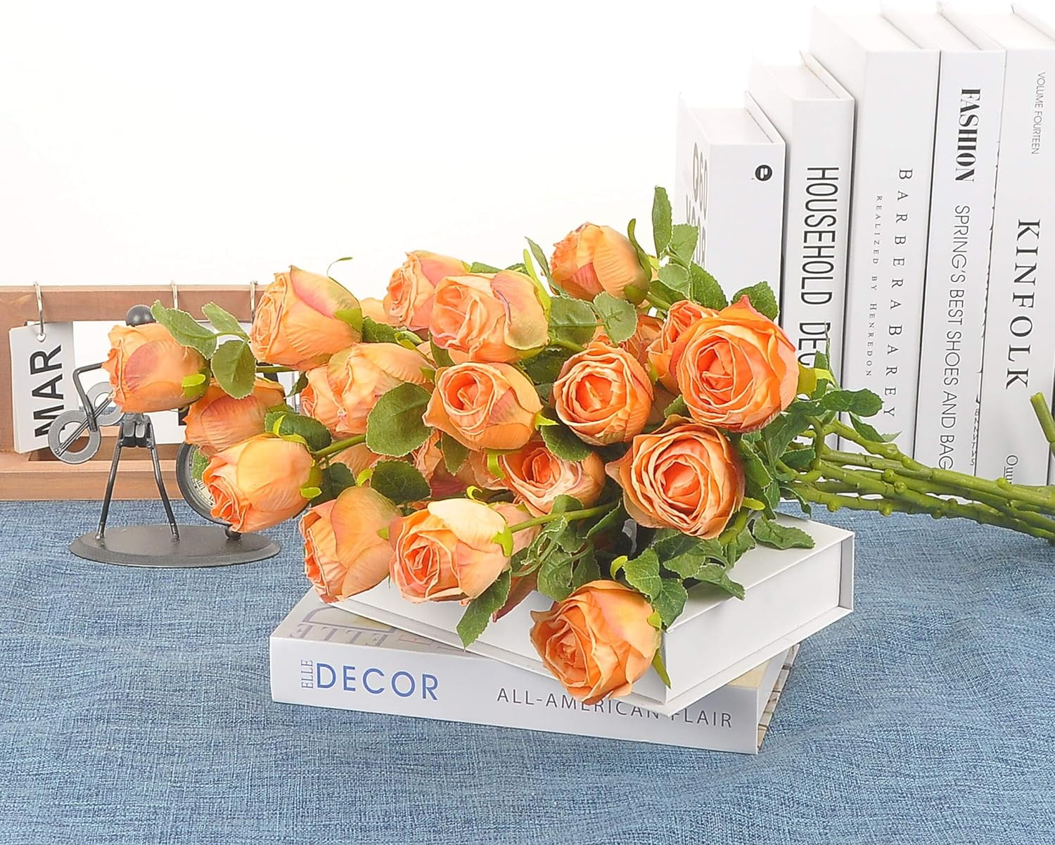 Dried Flower Artificial Rose 6pcs 24 Inch Long Stem Silk Rose with 5 Flowers for Wedding DIY Bridal Bouquet Home Decor Centerpiece Arrangement(White)