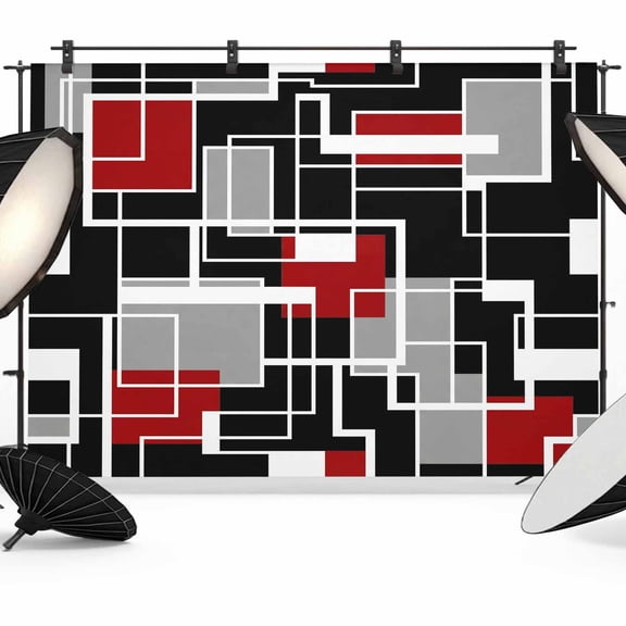 Red Black Geometric Backdrop for Photography,Fabric Photo Background Backdrop,Modern Color Block Abstract Photo Booth Background for Portrait Photoshoot Video Wedding Studio Decoration Banner 10x8ft
