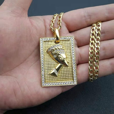 Egyptian Queen Nefertiti 14K White Gold Pendant Necklaces for Women Men Jewelry Golden Color Jewellery African Gift