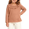 thumbnail image 6 of Wilark Toddler Girls Cotton T Shirts with Ruffle Neck Cute Long Sleeve Pullover Casual Kids Fall Tops Brown 3T, 6 of 7