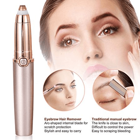 2 in 1 Rechargeable Eyebrow Trimmer Painless Precision Hair Remover  Portable Epilator Electric Eyebrow Razor Tool W/ Built-in LED Light for  Women Men Face Lips Nose Body Facial Hair Removal Rose Gold -