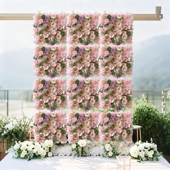 Artificial Flower Wall for Wedding Decoration, Durable Plastic, Realistic Floral Design for Indoor/Outdoor Events, Photo Backdrop, Party Decor Pink