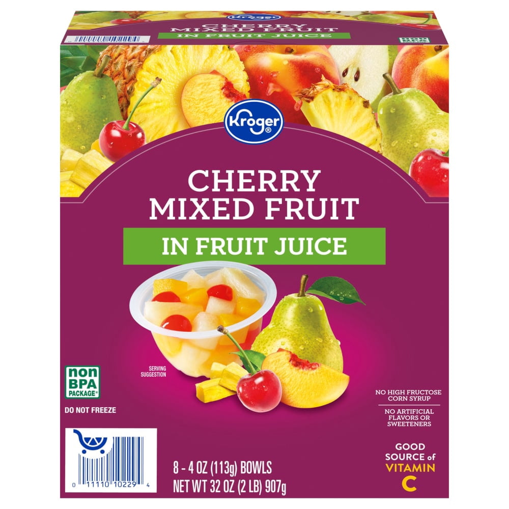 Kroger Cherry Mixed Fruit Cups in 100% Juice 8 ct / 4 oz - 5 Pack