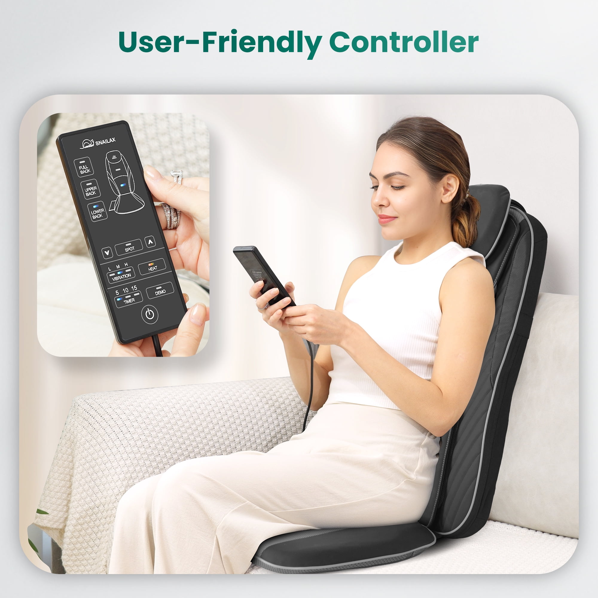 Snailax Shiatsu Neck & Back Massager Chair Pad with Heat Therapy