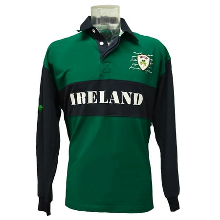 Long Sleeved Solid Rugby - Navy/Green Ireland Pique Long Sleeve Rugby Shirt