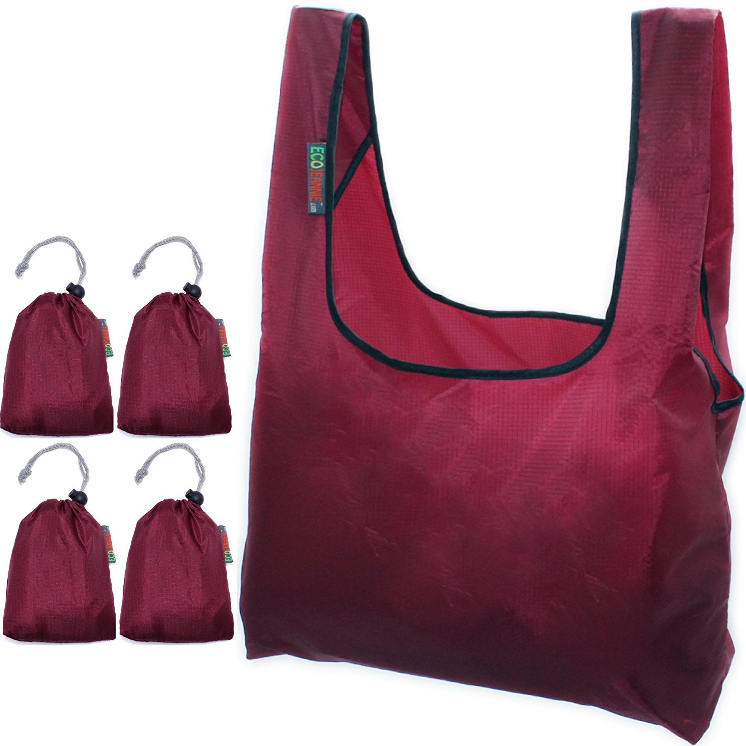EcoJeannie® 4 Pack Super Strong Ripstop Nylon Foldable Reusable Bag