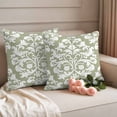 thumbnail image 2 of Baroque Sage Green Outdoor Waterproof Pillow Covers, Vintage Damask Classic Floral Decorative Square Throw Pillowcase Sofa Cushion Sham for Patio/Couch/Chair, 20"x20" 2 Pack, 2 of 8