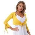 thumbnail image 3 of IEFIEL Womens V Neck 3/4 Sleeve Lace-up Crop Top Belly Dance Yoga Costume Dancewear Yellow One Size, 3 of 7