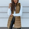 thumbnail image 3 of Long Puffer Vest Women Oversized Quilted Hooded Jacket Lightweight Down Vests Sleeveless Winter Coat with Pockets Light Brown XL, 3 of 7