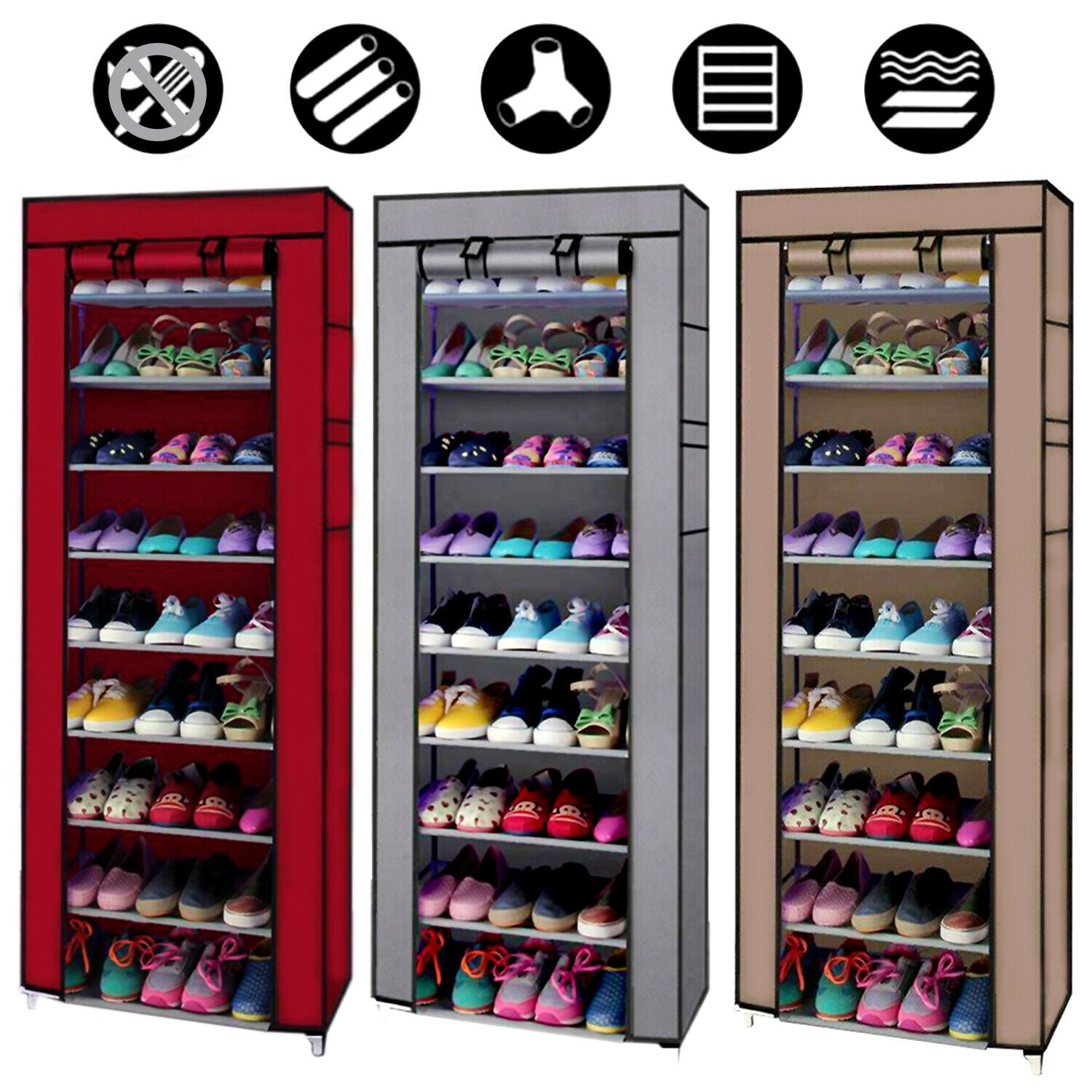 63" 10 Tier Shoe Closet Heavy Duty Organizer Cover Rack Storage Shelf Cabinet 