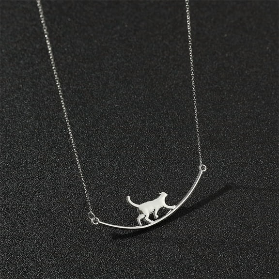Minimalist Cat Pendant Necklace for Women Silver Walking Kitten Jewelry Gift
