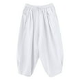thumbnail image 2 of up to 60% off Gifts Usmixi Elastic Waist Pants for Women Casual Solid Drawstring Loose Baggy Straight Trousers Soft Cotton Linen Pocket Long Pants White l, 2 of 7