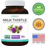 Pure Co. Organic Milk Thistle Extract (Vegan) - Super-Concentrated 30:1 Extract for 9,000mg of Milk Thistle Herb Power - Silyamin Marianum - Supports Cleanse & Detox - 60 Capsules