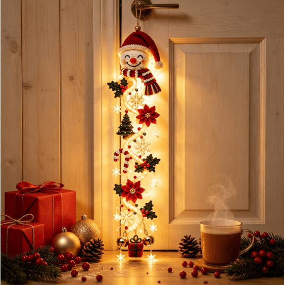 Light-Up Glowing Christmas Door Hanger, Christmas Wall Hanging Decor, Warm LED Holiday Home Accent