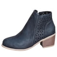 thumbnail image 3 of Hinvhai Women's Ankle Boots Low Chunky Heel Round Toe Wide Width Short Booties Side Zipper A-Black 6.5(38), 3 of 9
