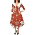 thumbnail image 4 of Christmas Dresses for Women Women's Fashion Elegant Autun And Winter Long Sleeve V-Neck Christmas Print Dress for Holiday Party,Red,2XL, 4 of 4