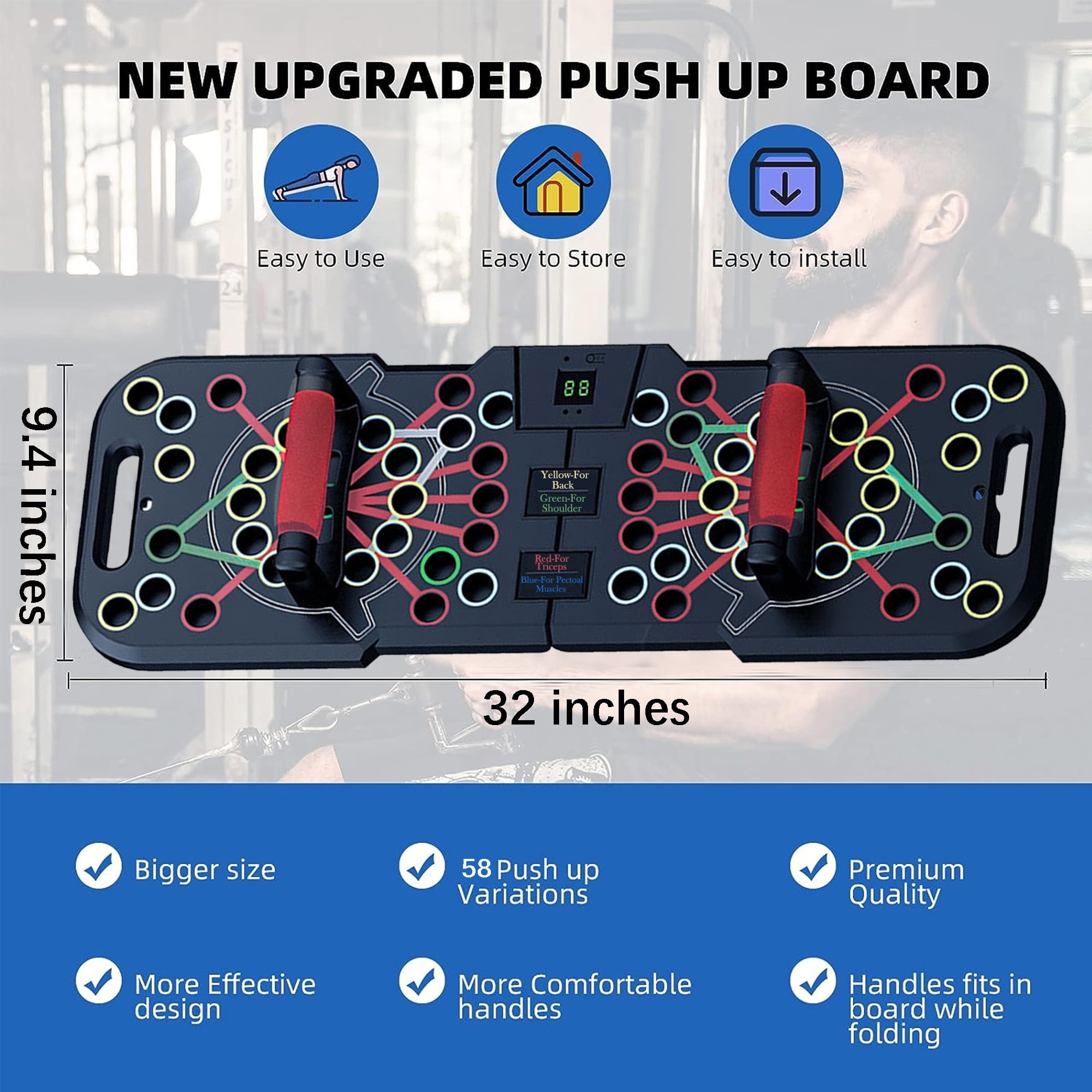 Push Up Board with Smart Count,Multi-Function 60 in 1 Push Up Bar (Foldable & Portable),Push up Handles for Floor,Professional Home Workout Equipment,Gym Equipment Strength Training Equipment for Men