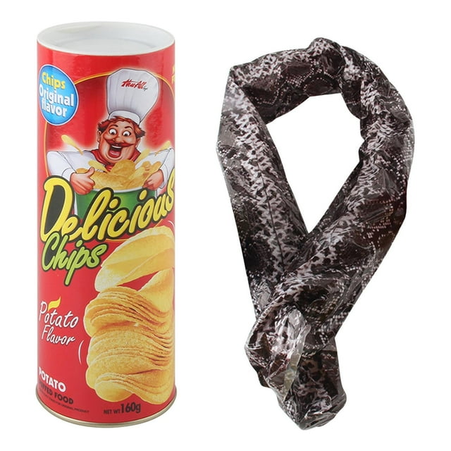 Juguetes, juguetes novedosos y peculiares, juguete novedoso y divertido, broma de serpiente de papas fritas, serpiente de papas fritas en lata, serpiente en una lata de papas fritas, broma de latas de
