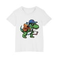 thumbnail image 5 of Riecok ween Girls Summer Short Sleeve Crewneck All-match Dinosaur Print Comfortable Soft Fashion Undershirts Tee Shirt Top Kids Blouse White 4 T, 5 of 5