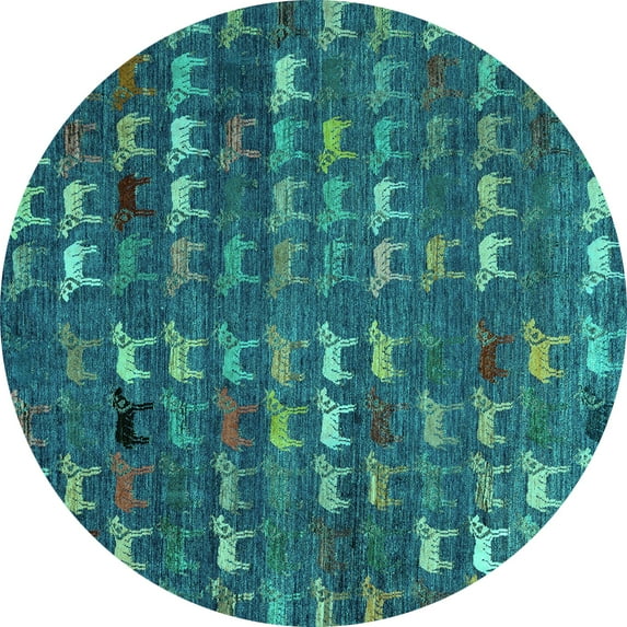 Ahgly Company Indoor Round Abstract Turquoise Blue Modern Area Rugs, 3' Round