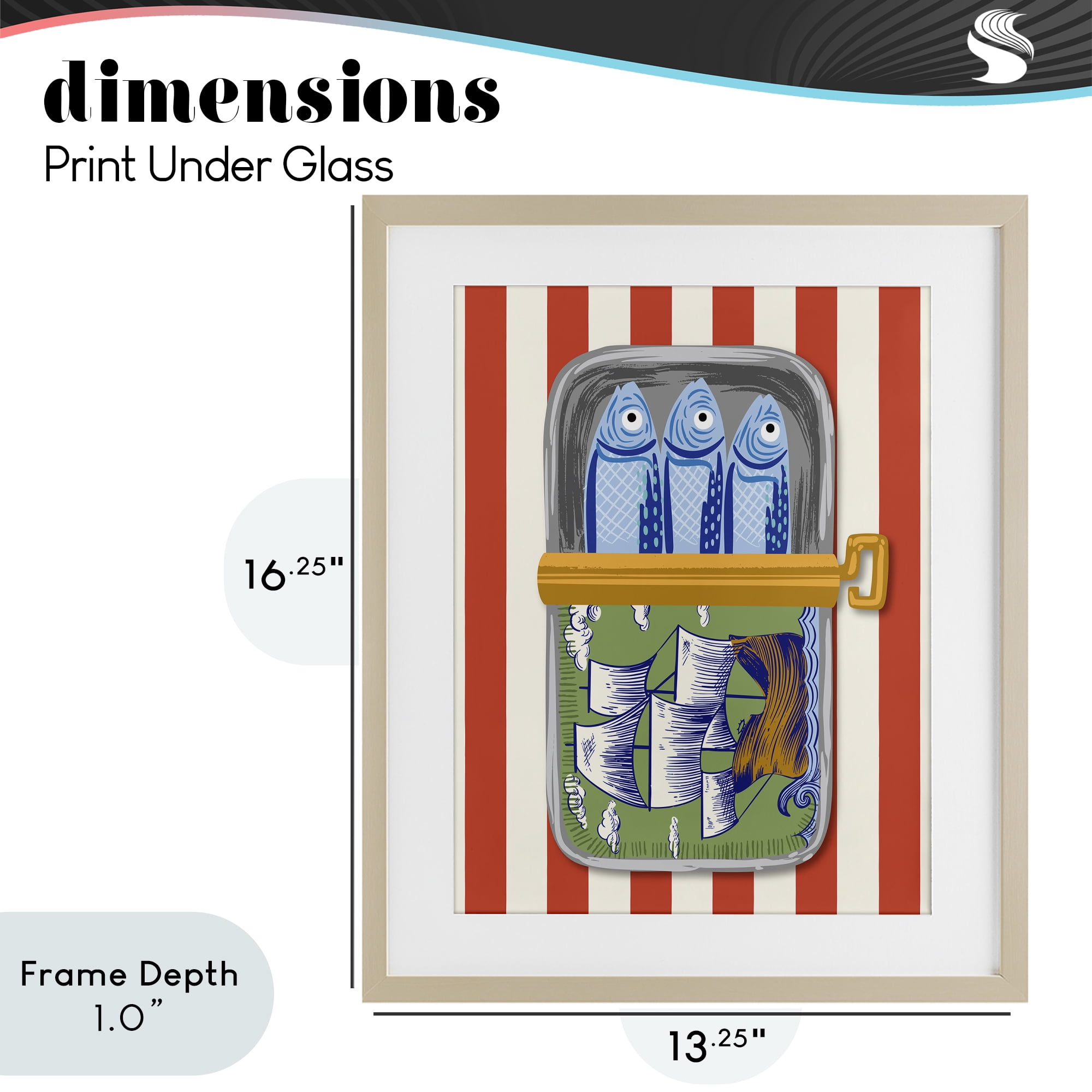 Stupell Industries Sardines with Antique Ship Birch Framed Print Under Glass, design by Arrolynn Weiderhold