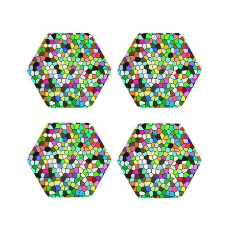 

Drink Coasters Set of 4 Colorful Tie Dye Stained Glass Leather Coasters for Coffee Table Protector Heat Resistant Cute Coasters for Home Decor Housewarming Gifts Bar Kitchen 4 Inch Hexagon