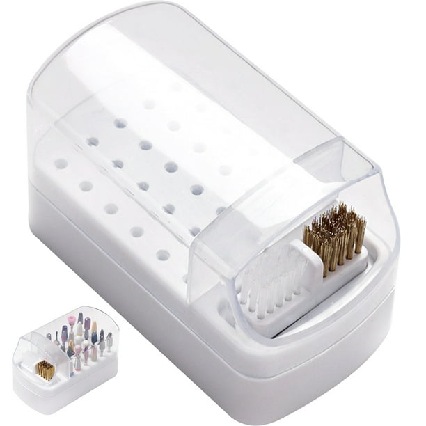 Caja de almacenamiento reutilizable para brocas de uñas, caja para cabezal de molienda de manicura con 30 ranuras, soporte transparente para suministro de uñas