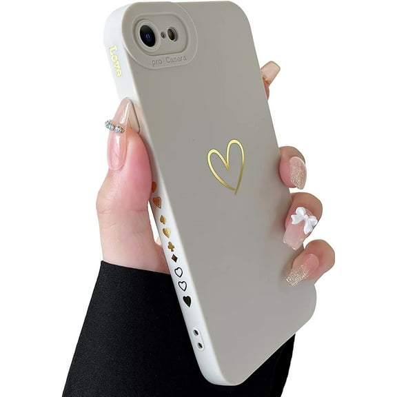 Compatible with iPhone SE 2022 Case, iPhone SE 2020 Case, iPhone 7/8 Case Luxury Gold Heart Pattern Soft Silicone Shockproof Case for Women Girls Side Cute Heart Pattern Slim Case - Wine Red