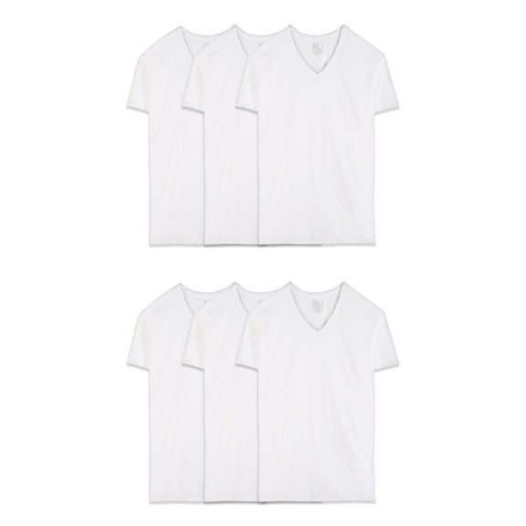 Fruit of the Loom mens Stay-tucked V-neck T-shirt T Shirt, Classic Fit - White 6 Pack, Small US