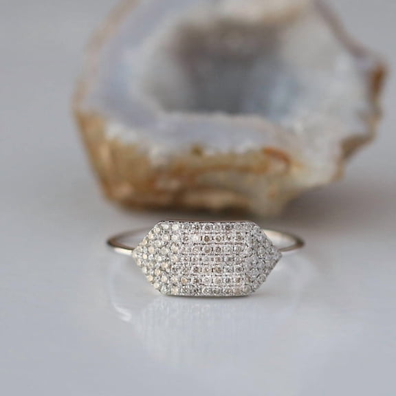 Hexagon Shape Diamond Dome Ring, 925 Sterling Silver Ring, Handmade Fine Jewelry,Gift For Her Minimalist Ring, April Birthstone Ring.