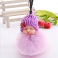 thumbnail image 2 of Cute Sleeping Baby Bowtie Pompom Fur Plush Doll Keychain Keyring Key Ring, 2 of 2