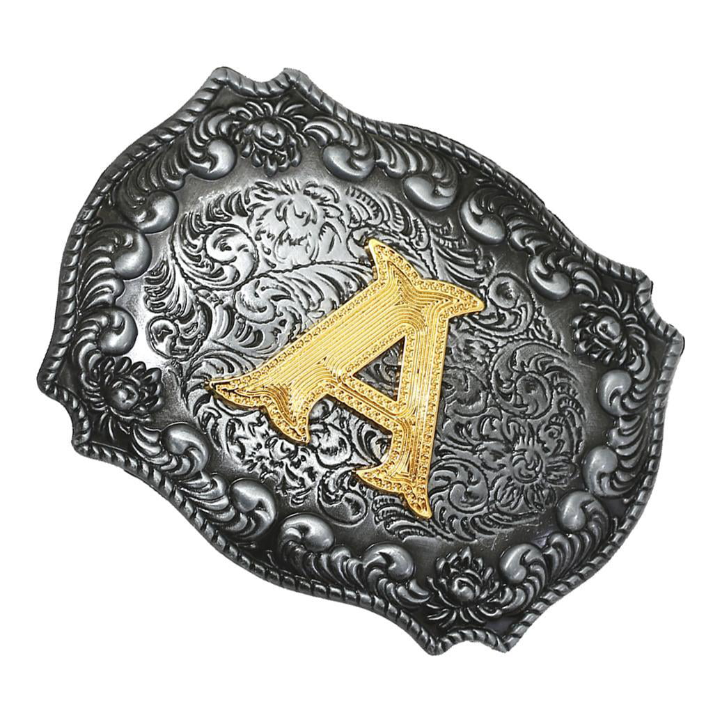 Initial "M" Letter Large Gold & Silver Rodeo Western Cowboy Metal Belt Buckle 